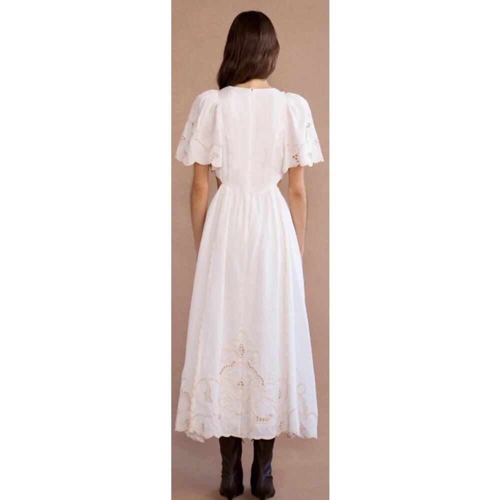 Lovaan Freya Embroidered Linen Midi Dress White Size 4 Nwt — image 5 of 8